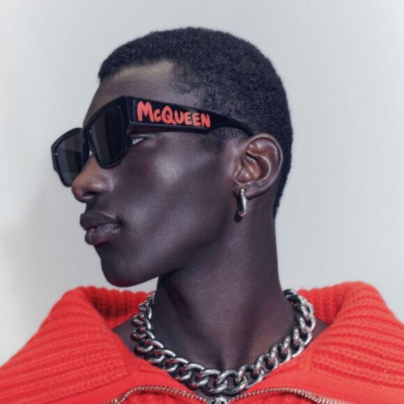 Alexander McQueen AM0328S 004 Square Sunglasses - Blue/Brown - Picture 6 of 11